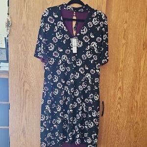 White House Black Market Floral Black Dress Fully Lined NWT